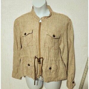 Spartina 449 Women's XXL Dani Linen Jacket Tan & White Stripe Cinched Waist